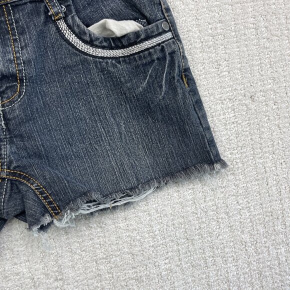 Y2K Suko Jeans Women Sz 7 Jean Shorts Denim Dark Blue Silver Distressed Cutoff - Picture 4 of 13